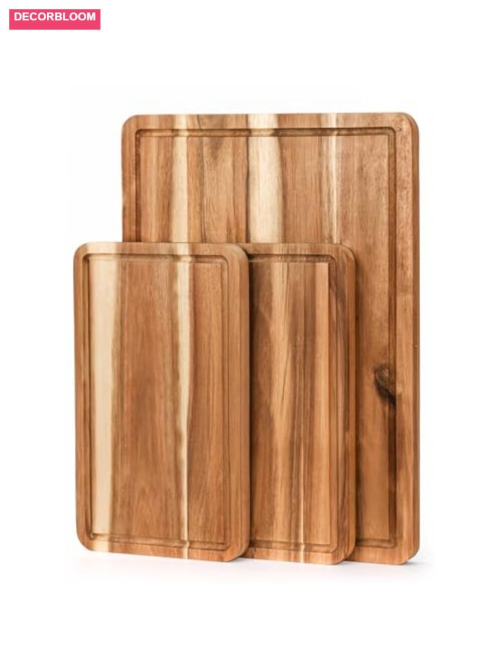 Acacia Wood Cutting Board Set of 3 Pre-Oiled with Juice Groove for Kitchen